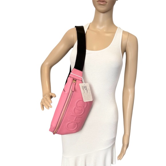 Jimmy Choo New In Box “CHOO” Bumbag Peony Pink Grained Leather Large Bel… - Picture 5 of 12